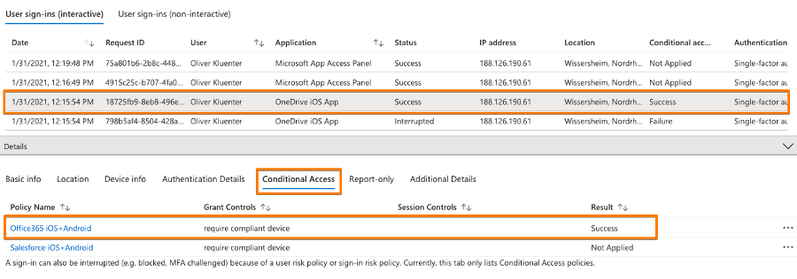 iOS + Android apps using Azure AD Conditional Access device compliance
